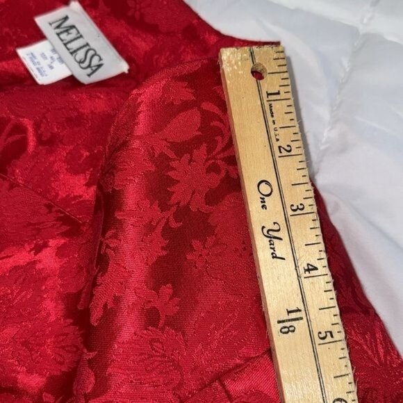 Vintage Melissa Red 2-Piece Dress Suit Set Size 16M Floral Jacquard Button-Up To - Picture 10 of 13